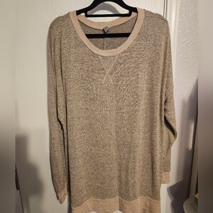 Honeyme Beige Heathered Crew Neck Sweater
